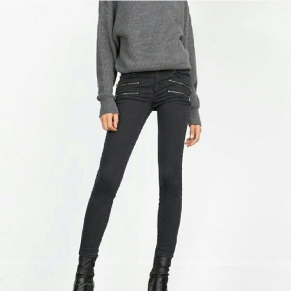 Zara Charcoal Black Moto Jeans